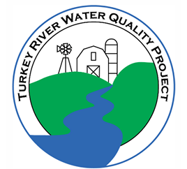 Logo with words "Turkey River Water Quality Project and black & white drawing of a windmill, barn and silo with a green field and blue creek in the foreground.