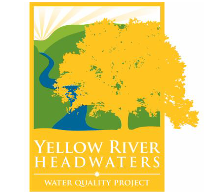 Logo with textLogo with text Yellow River Headwaters Water Quality Project with a large yellow tree in foreground and green hills, blue river and rays of sunshine in the background. with a large yellow tree in foreground and green hills, blue river and rays of sunshine in the background.